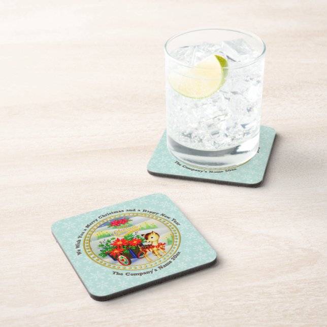 Adorable Vintage Christmas Reindeer & Flower Cart Coaster (Right Side)