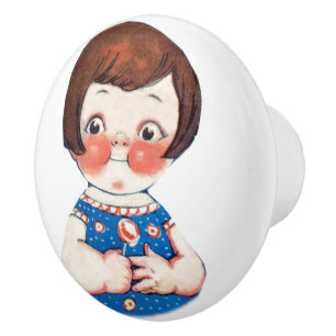 Adorable Vintage Doll Art  Ceramic Knob