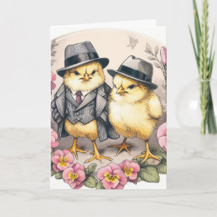 Adorable Vintage Easter Chicks in Suits Holiday Card