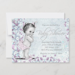 Adorable Vintage Pink and Purple Baby Shower Invitation