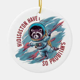 Adorable vintage raccoon astronaut ceramic ornament