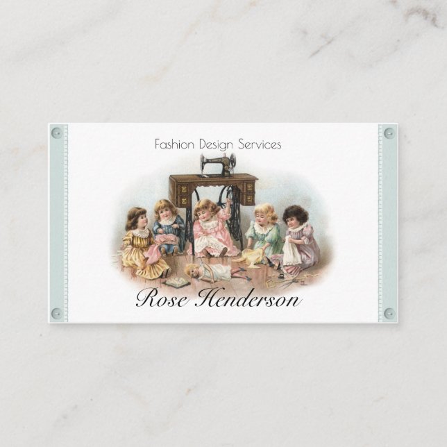 Adorable Vintage Victorian Sewing Seamtress Business Card (Front)