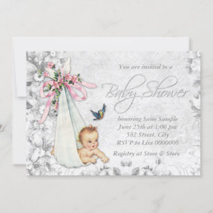 Adorable Vintage White Baby Shower Invitation