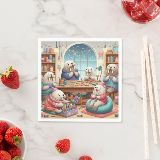 Adorable Walrus Birthday Napkins (Insitu)