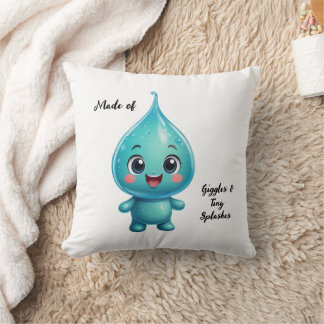 Adorable Water Droplet Cartoon Character – Cute Throw Pillow