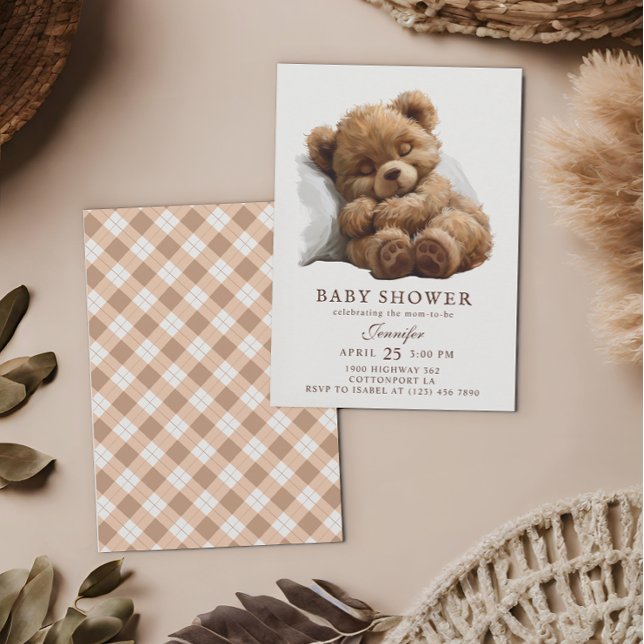 Adorable Watercolor Brown Teddy Bear Baby Shower  Invitation (Creator Uploaded)