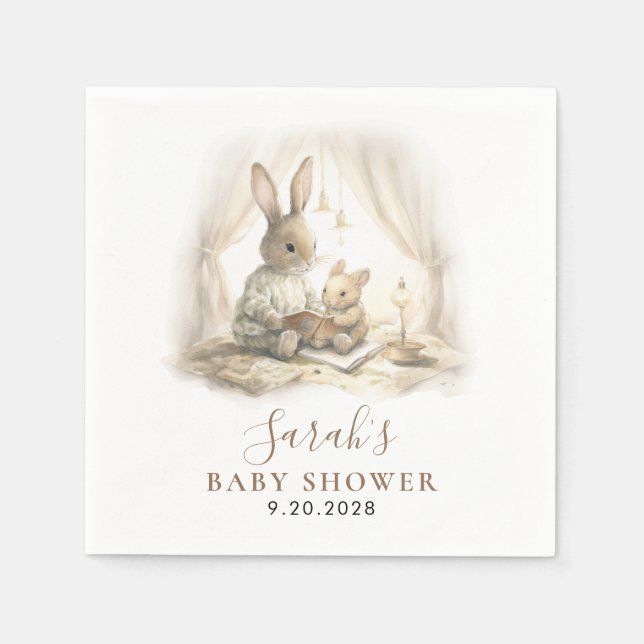 Adorable Watercolor Bunny Baby Shower  Napkin (Front)