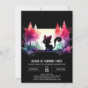 Adorable Watercolor Cat Birthday Invitation