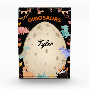 Adorable Watercolor Dinosaurs with Large Dino Egg Photo Block