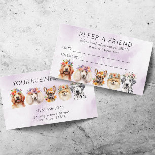 Adorable Watercolor Dog Grooming Refer a Friend Referral Card