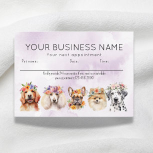 Adorable Watercolor Dogs Flowers, Purple Appointment Card