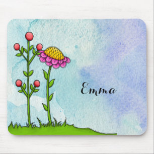 Adorable Watercolor Doodle Flower Mousepad