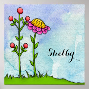 Adorable Watercolor Doodle Flower Poster