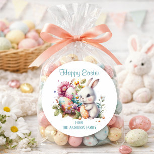 Adorable Watercolor Easter Bunny Classic Round Sticker