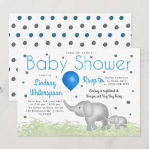 Adorable Watercolor Elephants Boy Baby Shower  Invitation