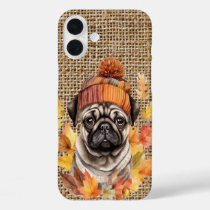 ADORABLE WATERCOLOR FALL PUG DOG FACE iPhone 16 PLUS CASE