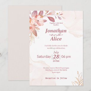 Adorable watercolor floral pink white wedding cute invitation