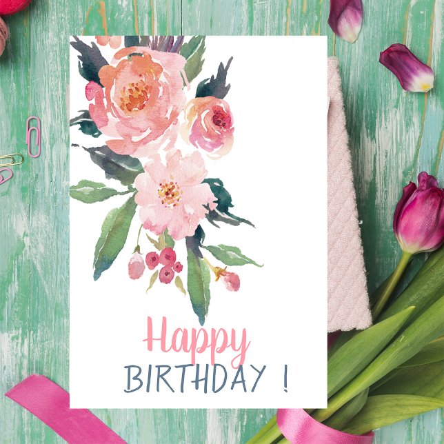 Adorable Watercolor Flowers Birthday  Card (Creator Uploaded)