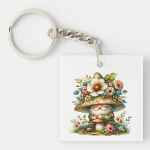 Adorable Watercolor Garden Gnome  Keychain