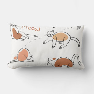 Adorable watercolor Kids nursery Cat white brown Lumbar Pillow