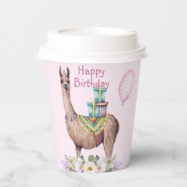Adorable Watercolor Llama Paper Cups (Front)