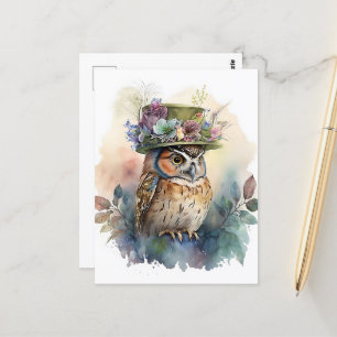 Adorable Watercolor Owl Postcard