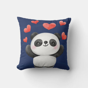 Adorable Watercolor Panda with Hearts Kids Throw Pillow