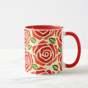 Adorable watercolor pattern roses cute red white mug
