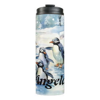 Adorable Watercolor Penguins on ice Thermal Tumbler