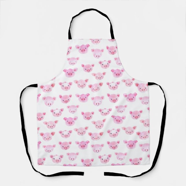 Adorable Watercolor Pink Pig Face Pattern Apron (Front)
