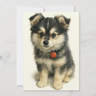 Adorable Watercolor Pomchi Puppy  Thank You Card