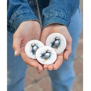 Adorable Watercolor Puffin, custom 1 Inch Round Button