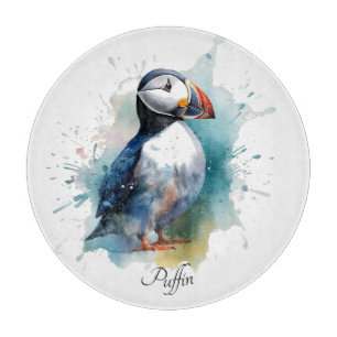Adorable Watercolor Puffin, custom Cutting Board