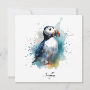 Adorable Watercolor Puffin, custom Holiday Card