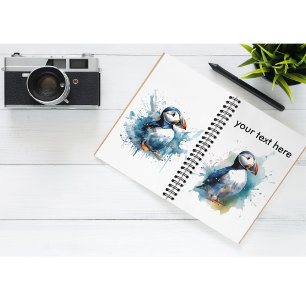Adorable Watercolor Puffin, custom Notebook