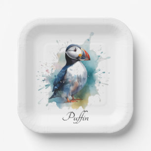 Adorable Watercolor Puffin, custom Paper Plate