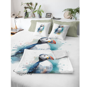 Adorable Watercolor Puffin, custom Throw Pillow
