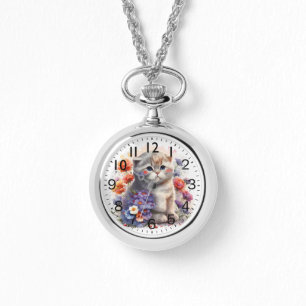 Adorable Watercolor Scottish Fold Kitten Print Watch