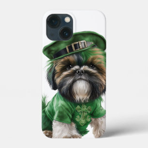 ADORABLE WATERCOLOR SHIH TZU DOG DRESSED IN GREEN iPhone 13 MINI CASE