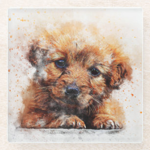 Adorable Watercolor Sketch of a Puppy Dog Glass Coaster