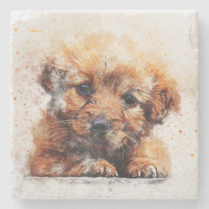 Adorable Watercolor Sketch of a Puppy Dog Stone Coaster