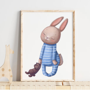 Adorable Watercolor Sleepy Bunny   Wall Print