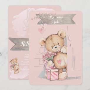 Adorable Watercolor Teddy Bear Baby Shower Invitation