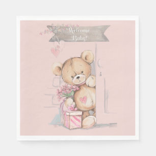 Adorable Watercolor Teddy Bear Baby Shower Napkin