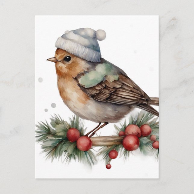 Adorable Watercolor Winter Bird Postcard (Front)