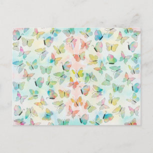 Adorable watercolors paint butterflies pattern postcard