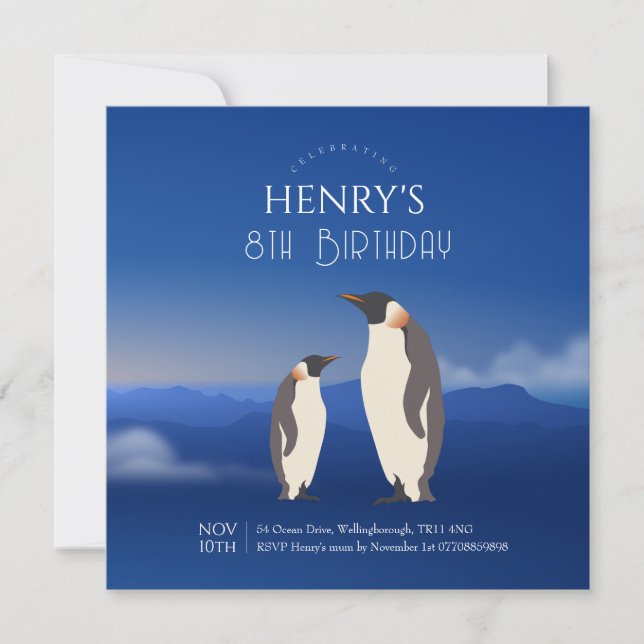 Adorable Watercolour Penguin Arctic Birthday Invitation (Front)