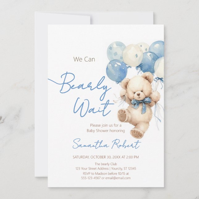 Adorable We Can Bearly Wait Baby Shower Invitation (Front)