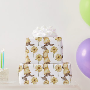 Adorable Weasel Dressed in Yellow W/Yellow Flowers Wrapping Paper
