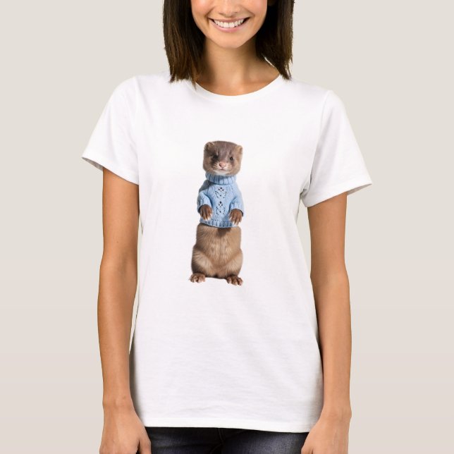 Adorable Weasel in Blue Knitted Sweater (Front)